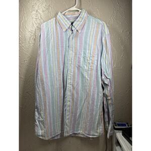 Canali Mens Blue Pink Orange Green Striped Cotton Italian Casual Dress Shirt XXL